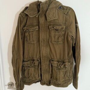 VTG Y2K Abercrombie Fitch Hooded Sawtooth Military Jacket Utility Green Large